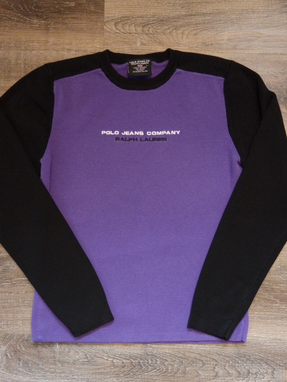 Polo by Ralph Lauren Purple Body with Black Sleeves Crewneck Sweater
